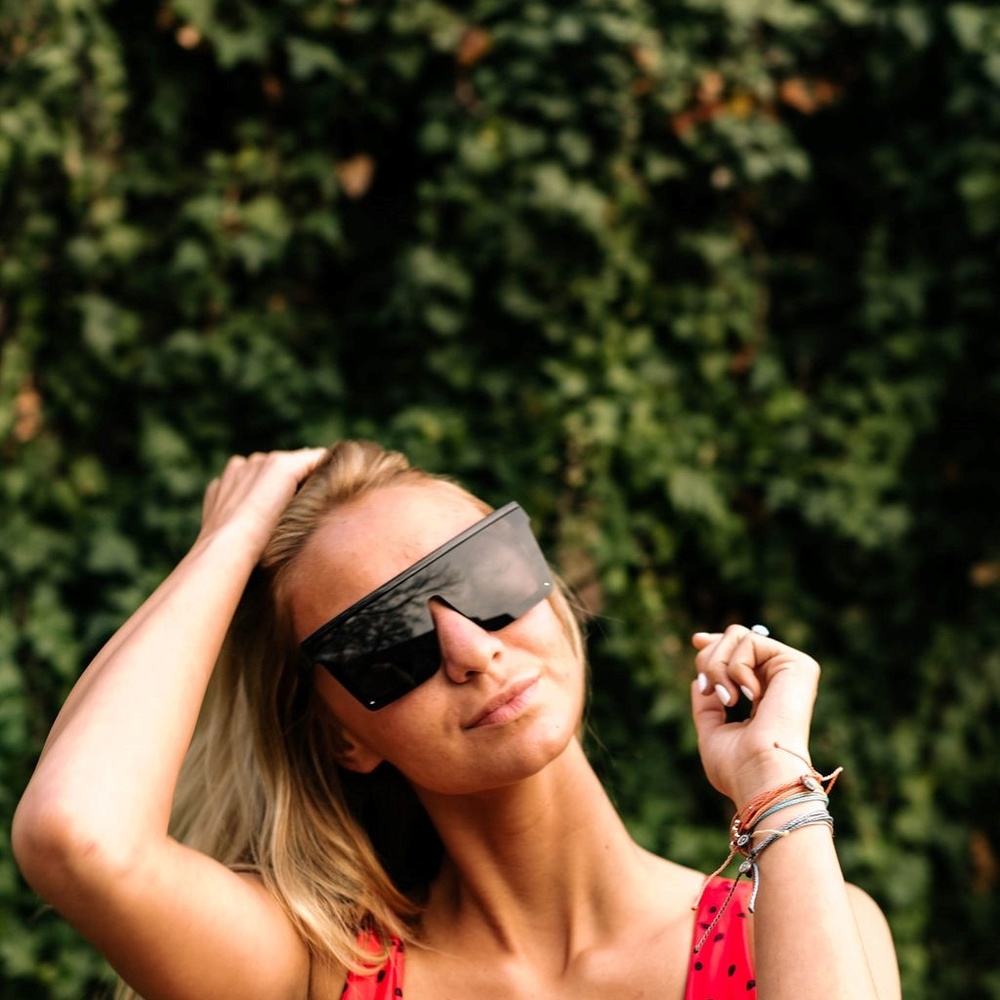Flat Top Ladies Oversized Sunglasses Black